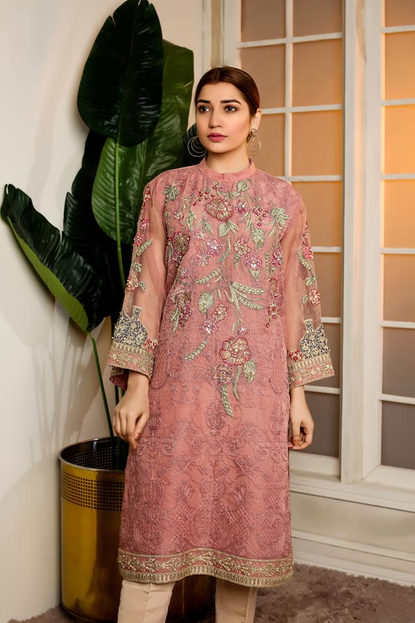 ORIENTAL PINK - HAND EMBELLISHED EMBROIDERED ORGANZA STITCHED