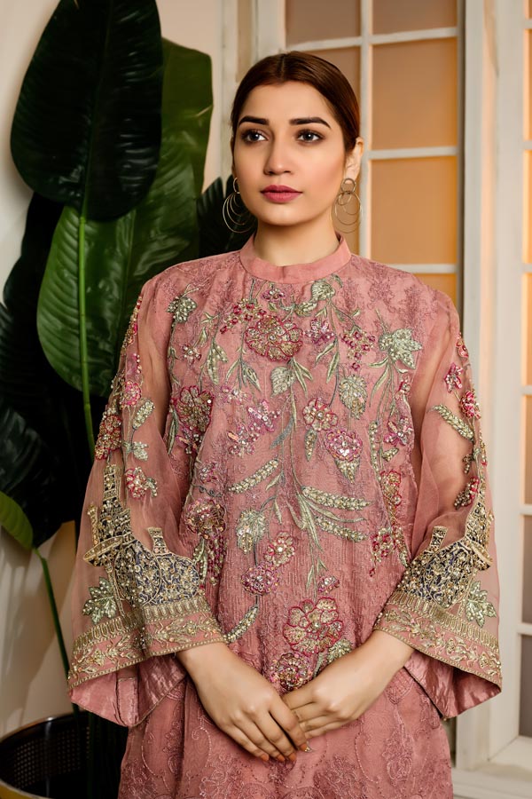 ORIENTAL PINK - HAND EMBELLISHED EMBROIDERED ORGANZA STITCHED