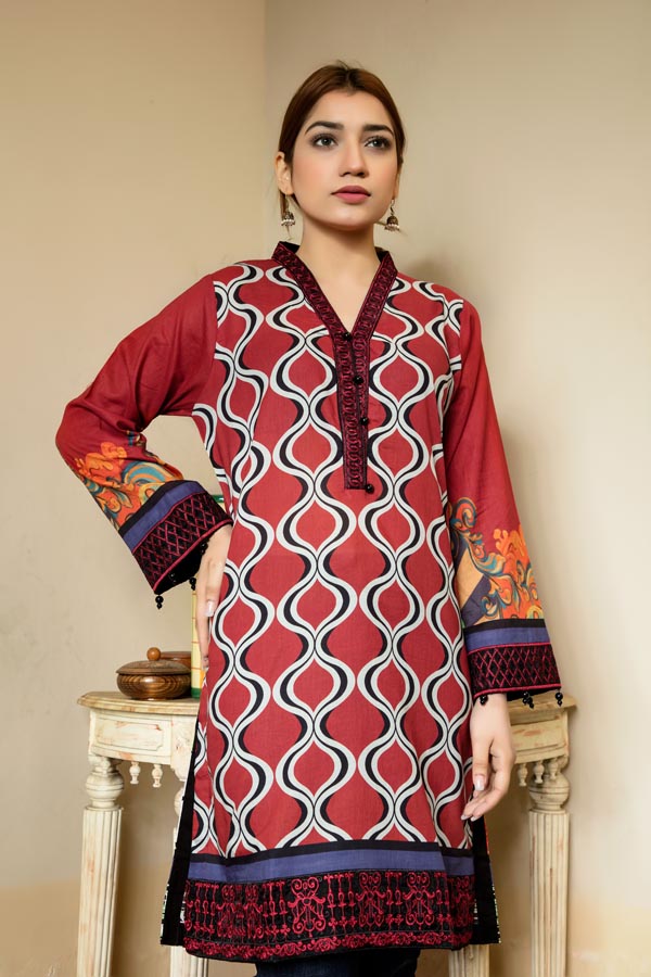 Crimson- Stitched Lawn Kurti