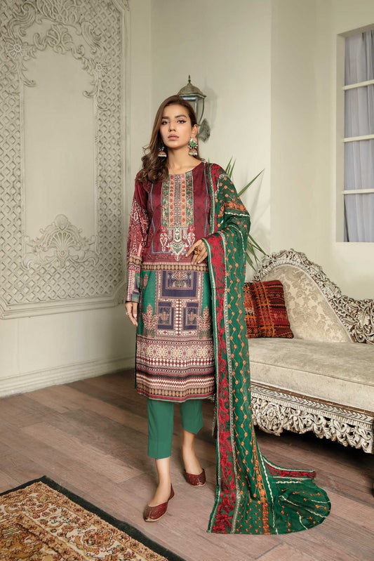 Sawary Green - Digital Printed & Embroidered Lawn 3 piece