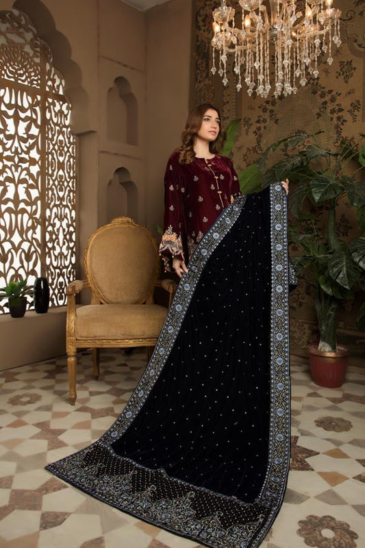 Esta - Hand Embellished Velvet Shawl