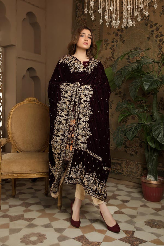 Ester - Hand Embellished Velvet Shawl