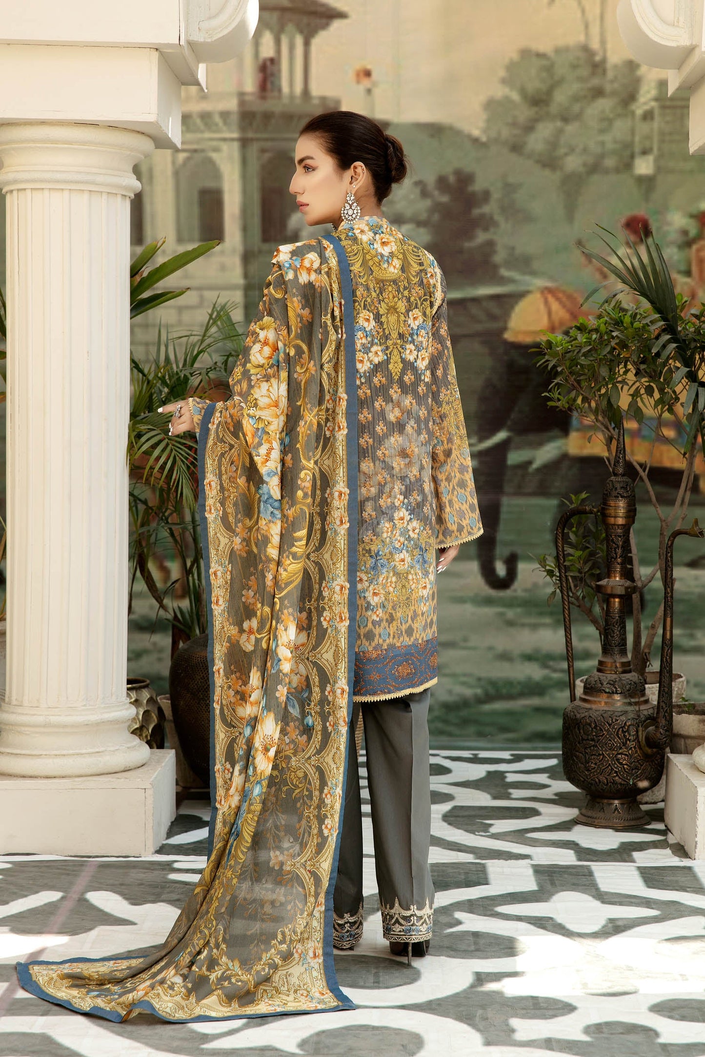 Crown Grey - Digital Printed & Embroidered Lawn 3PC