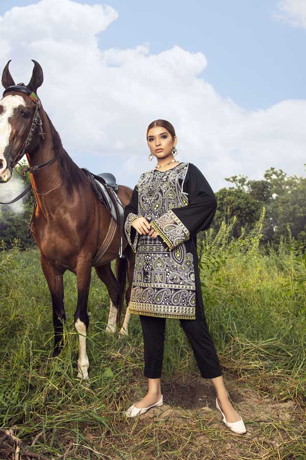 Deceitful Black - Premium Embroidered Jacquard Unstiched Lawn Kurti