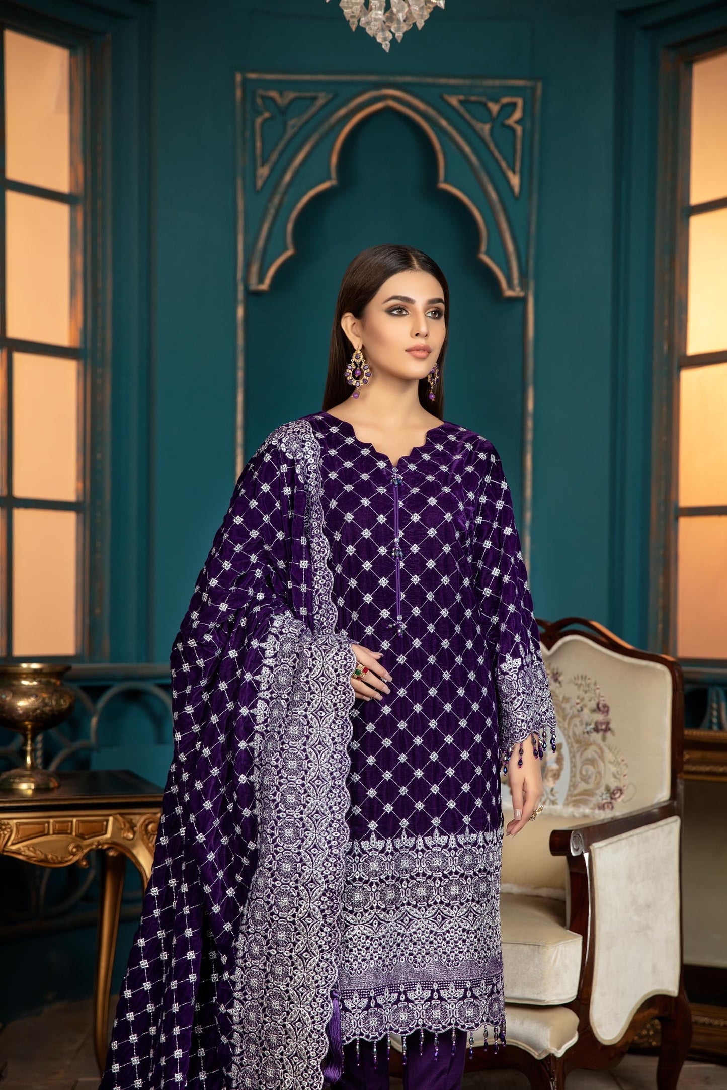 Clematis - Embroidered Velvet 3 piece