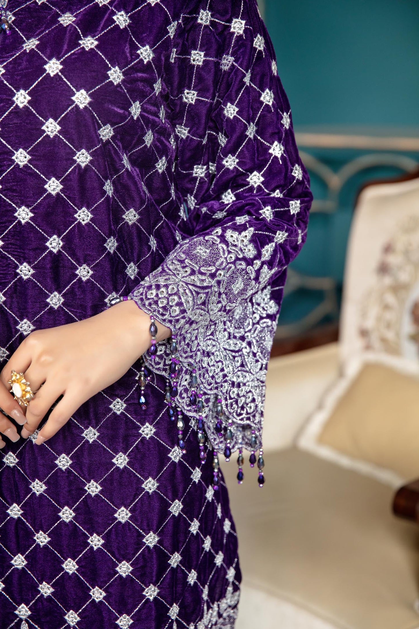 Clematis - Embroidered Velvet 3 piece