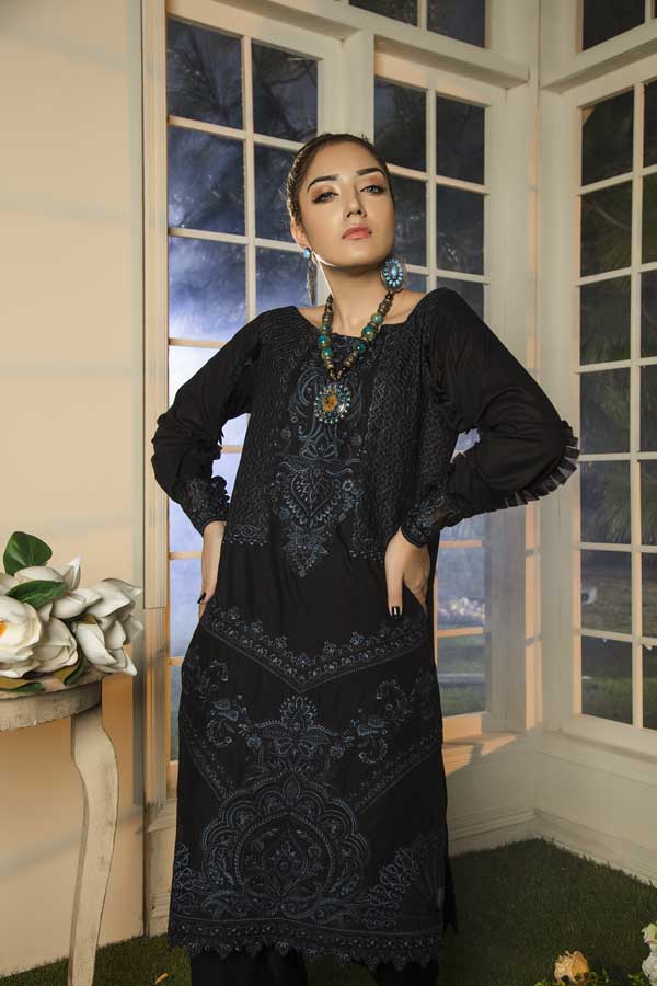Blue Berry - Premium Embroidered Jacquard Unstiched Lawn Kurti