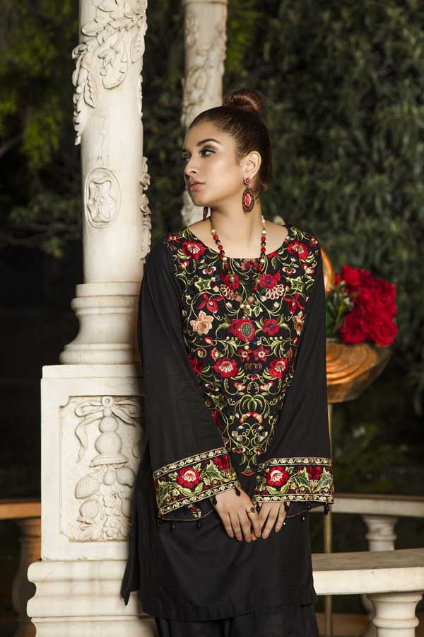 Erubescent Black - Premium Embroidered Jacquard Unstiched Lawn Kurti