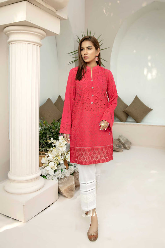 Raspberry - Embroidered Schiflli Lawn Stitched