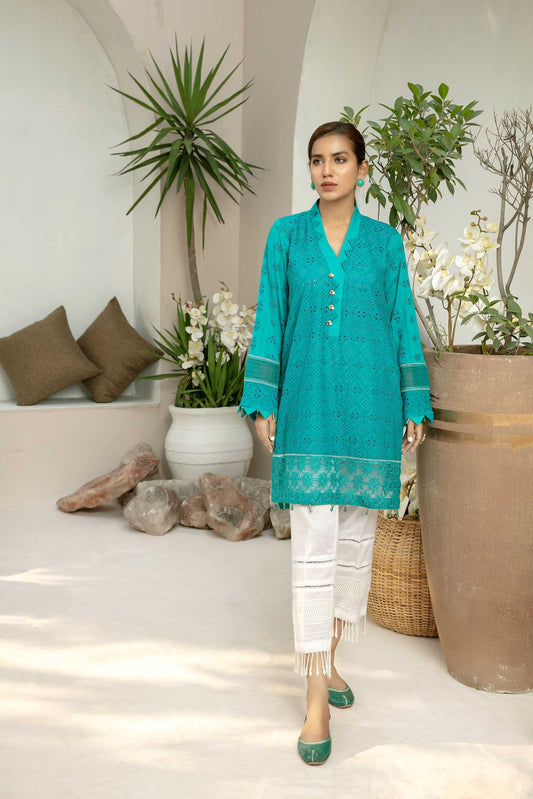 Blue Lagoon - Embroidered Schiflli Lawn Stitched