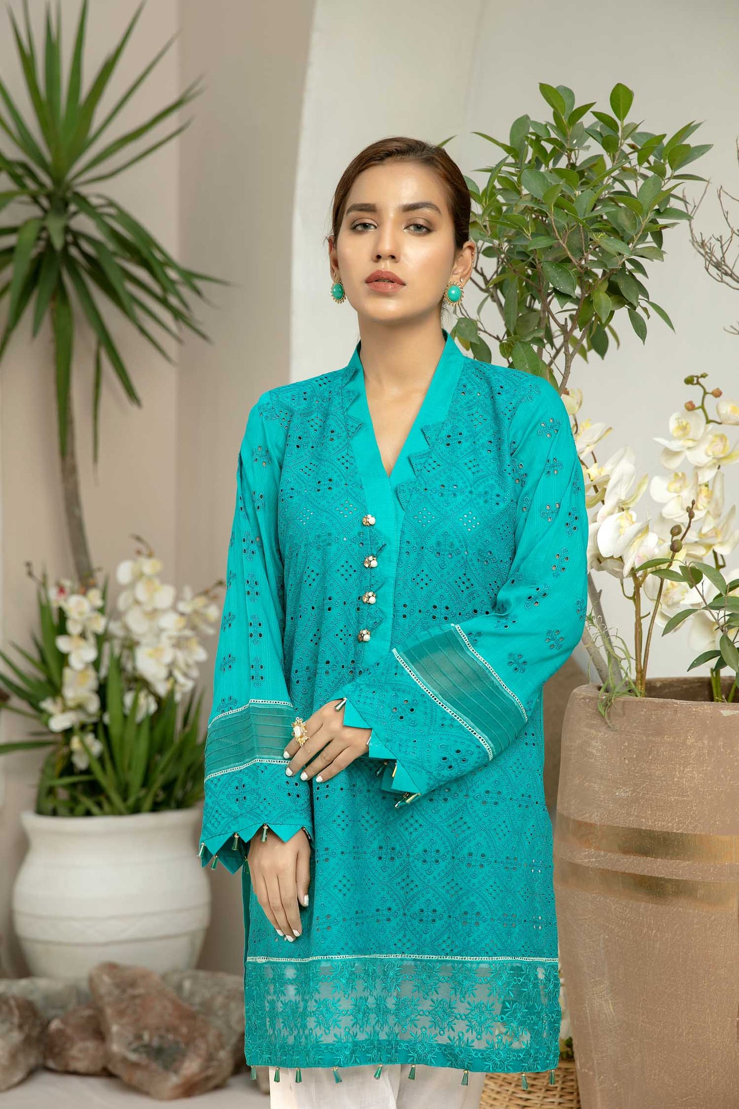 Blue Lagoon - Embroidered Schiflli Lawn Stitched