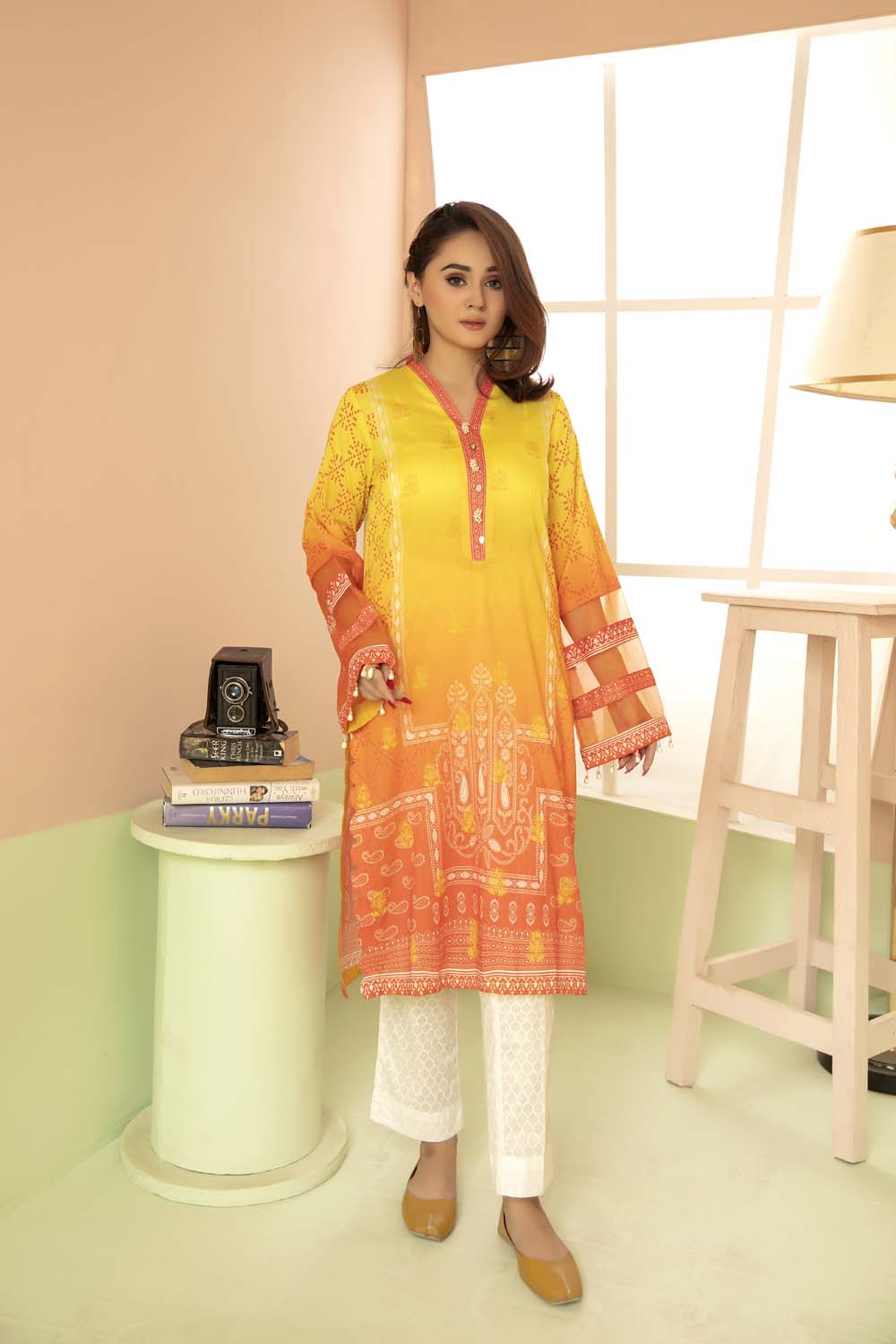Pastel Orange - Printed Stitch Kurti