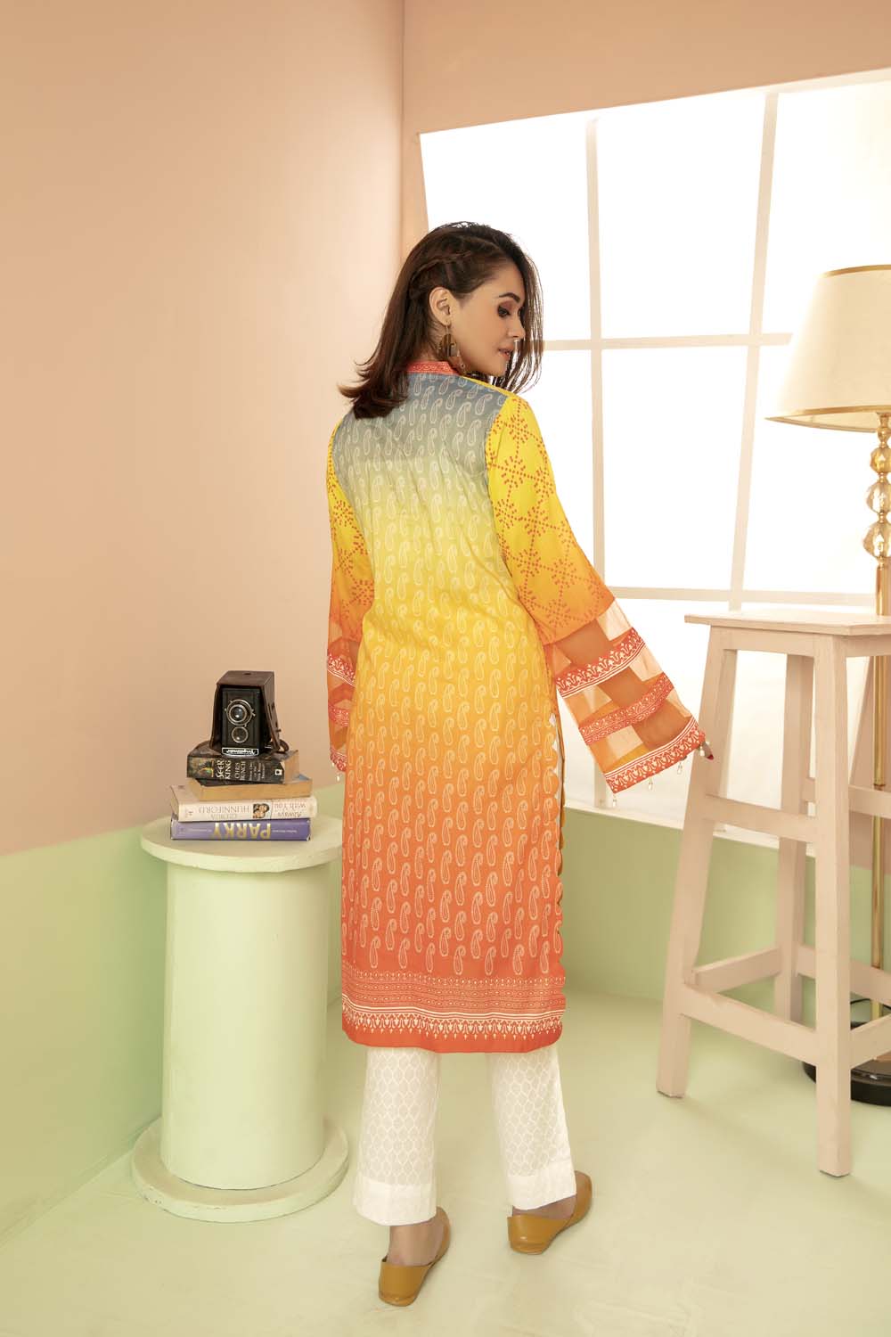 Pastel Orange - Printed Stitch Kurti