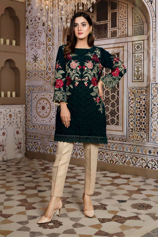 Bottle Green 01 -  Embroidered Velvet Un Stitched (2 Piece)