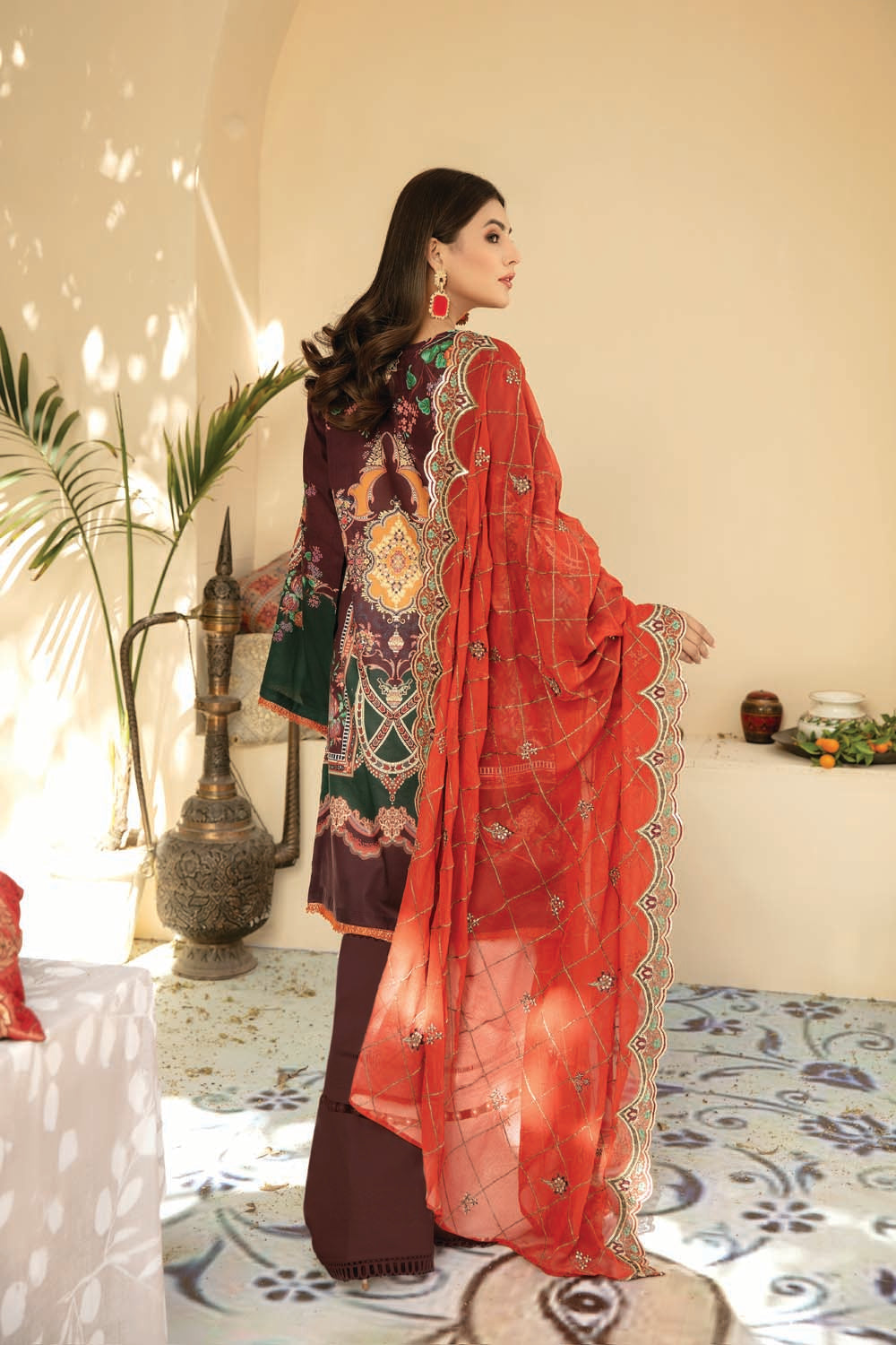 Brick Bliss - Digital Printed And Embroidered Suvic Lawn