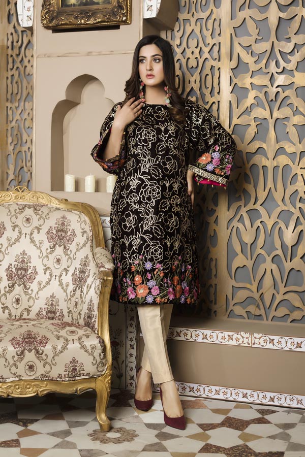 Brown 02 -  Embroidered Velvet Un Stitched (2 Piece)