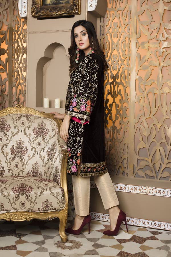 Brown 02 -  Embroidered Velvet Un Stitched (2 Piece)