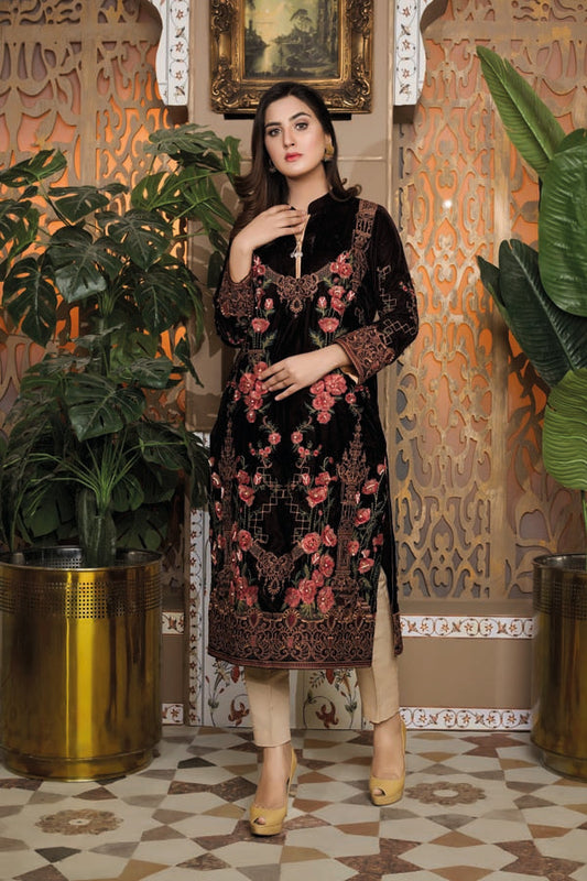 Brown 04 -  Embroidered Velvet Un Stitched (2 Piece)