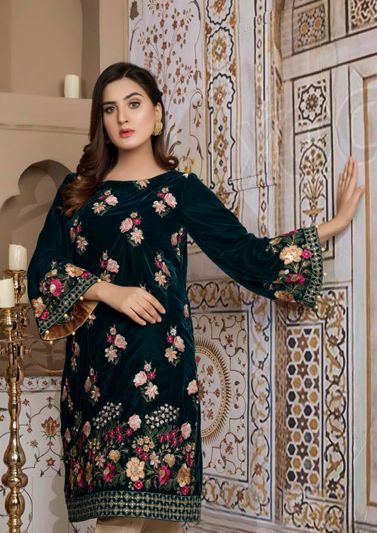 Bottle Green 02 -  Embroidered Velvet Un Stitched (2 Piece)