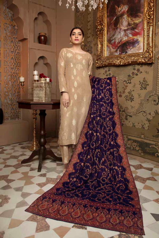 Egyptian Blue - Embroidered Velvet Shawl