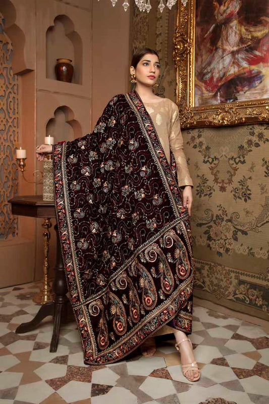 Chocolate Brown - Embroidered Velvet Shawl