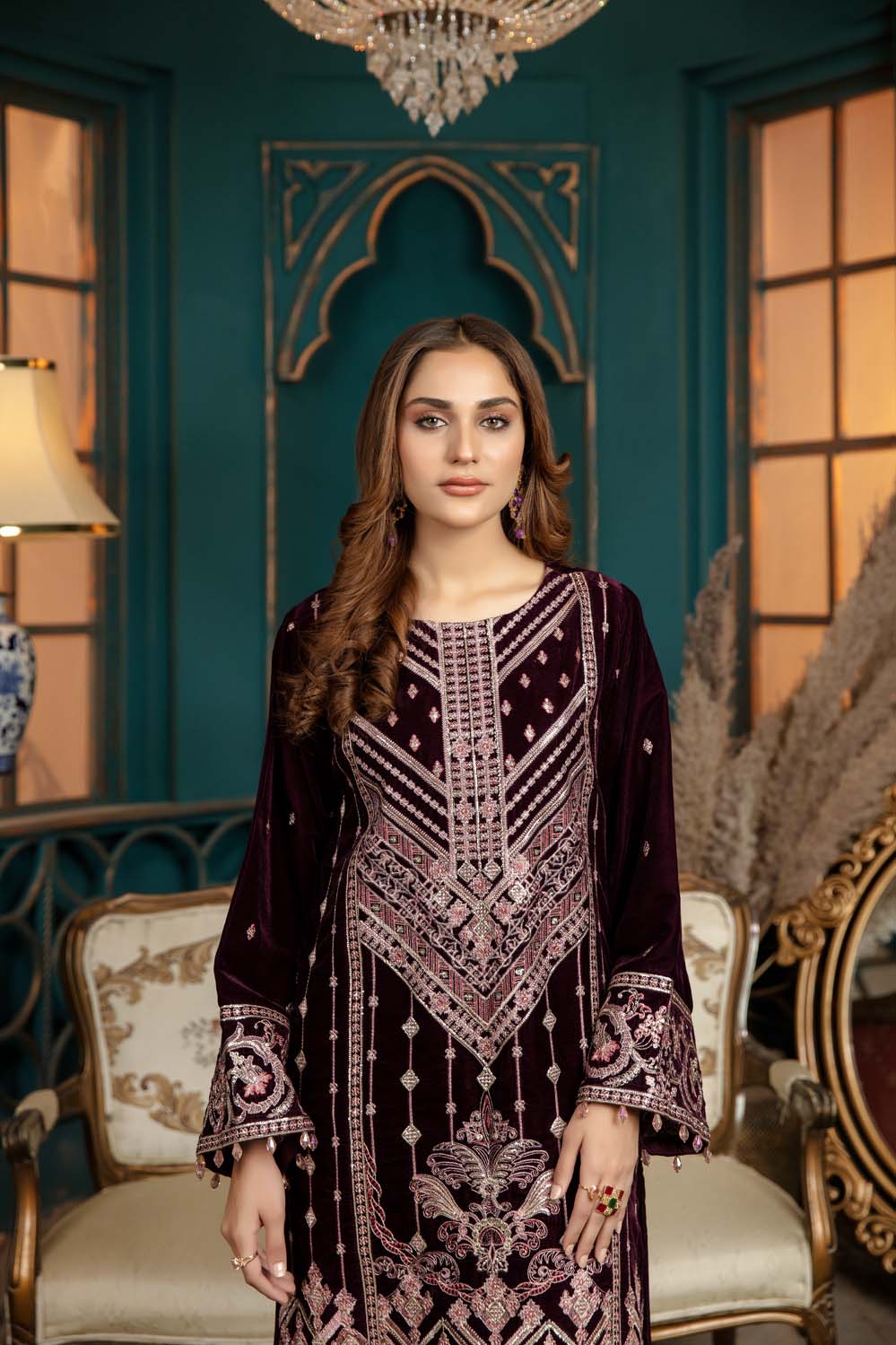 Firm Wall - Stitched Embroidered Velvet 2PC