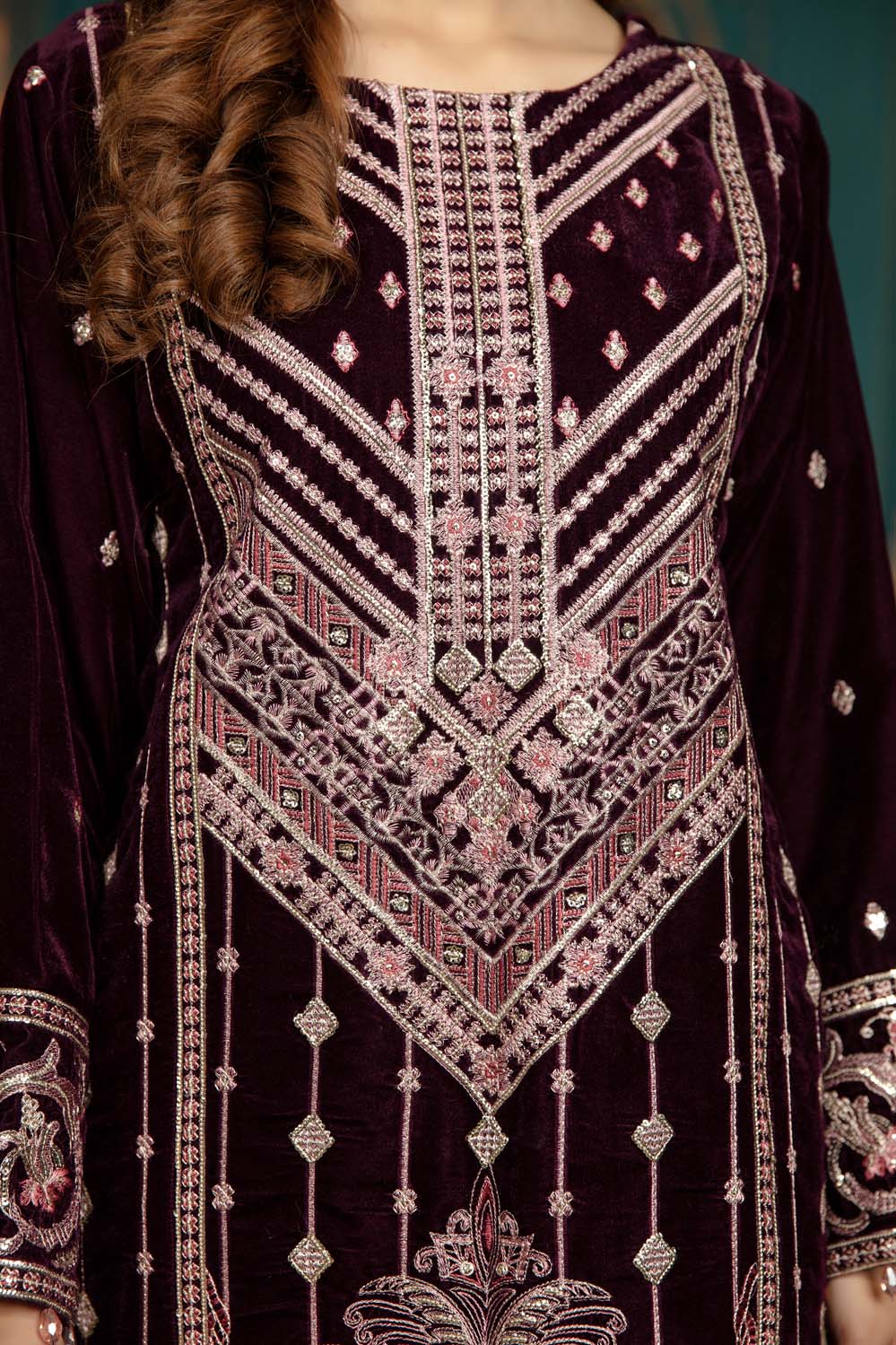 Firm Wall - Stitched Embroidered Velvet 2PC