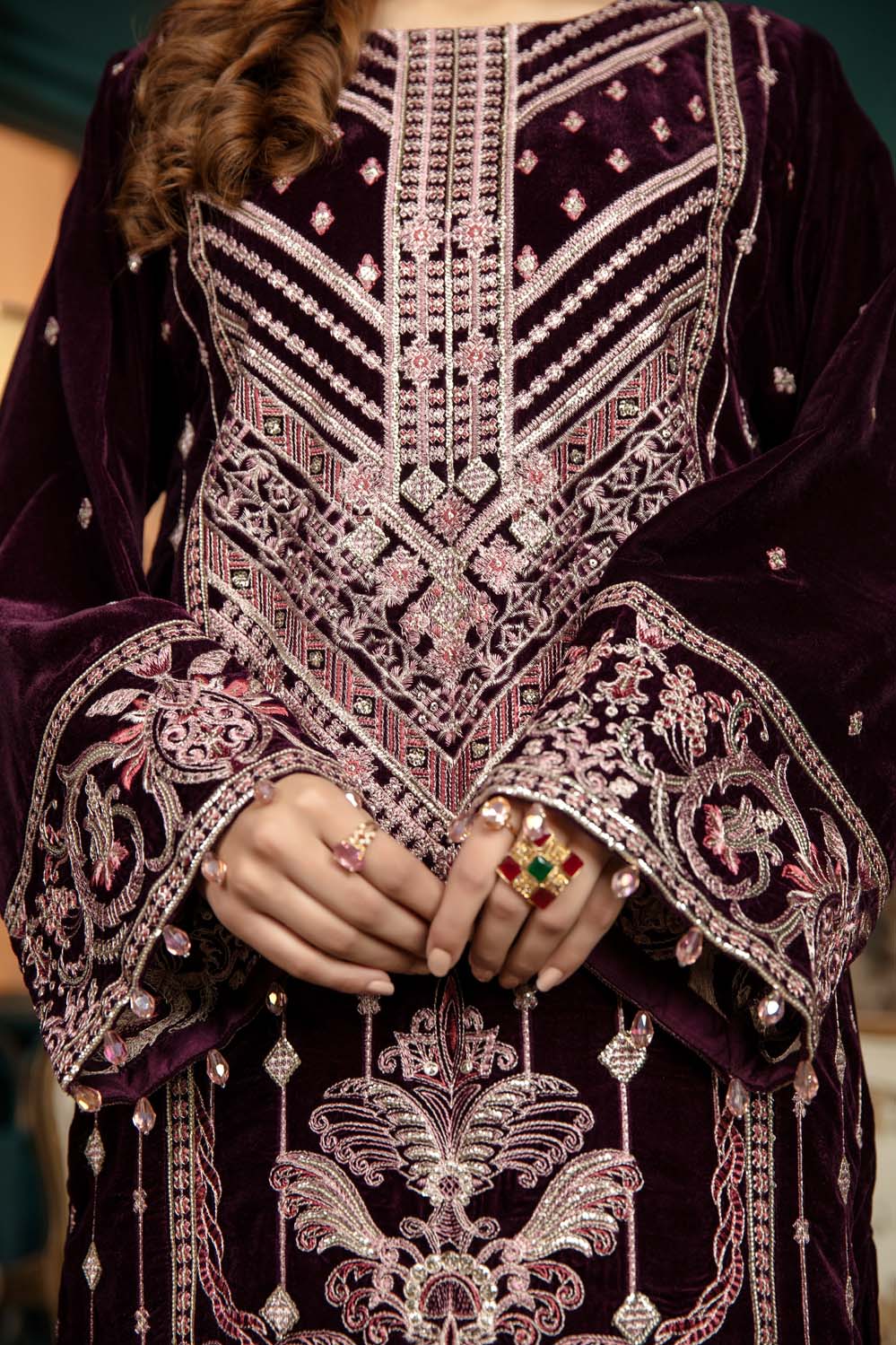 Firm Wall - Stitched Embroidered Velvet 2PC