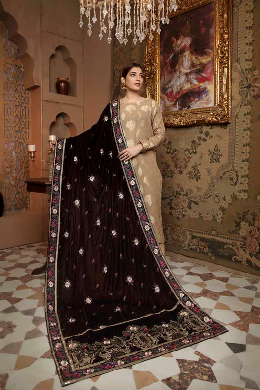 Congo Brown - Embroidered Velvet Shawl