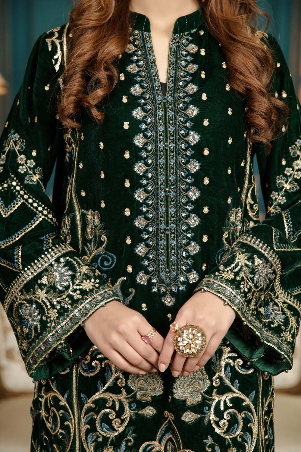 Forest Green - Stitched Embroidered Velvet 2PC