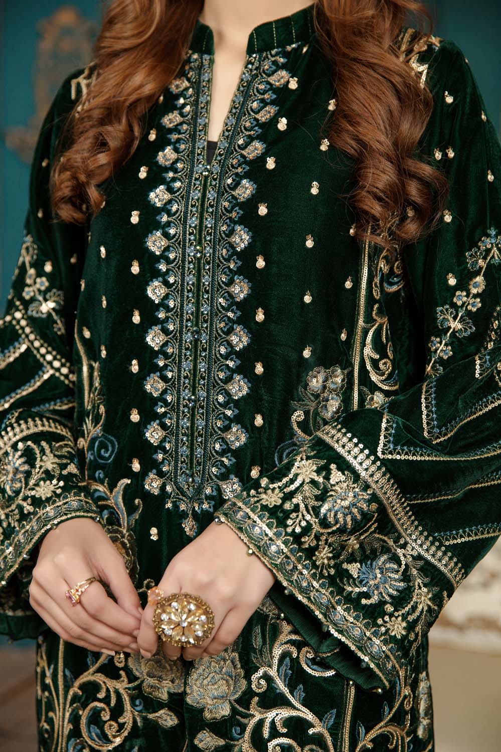 Forest Green - Stitched Embroidered Velvet 2PC