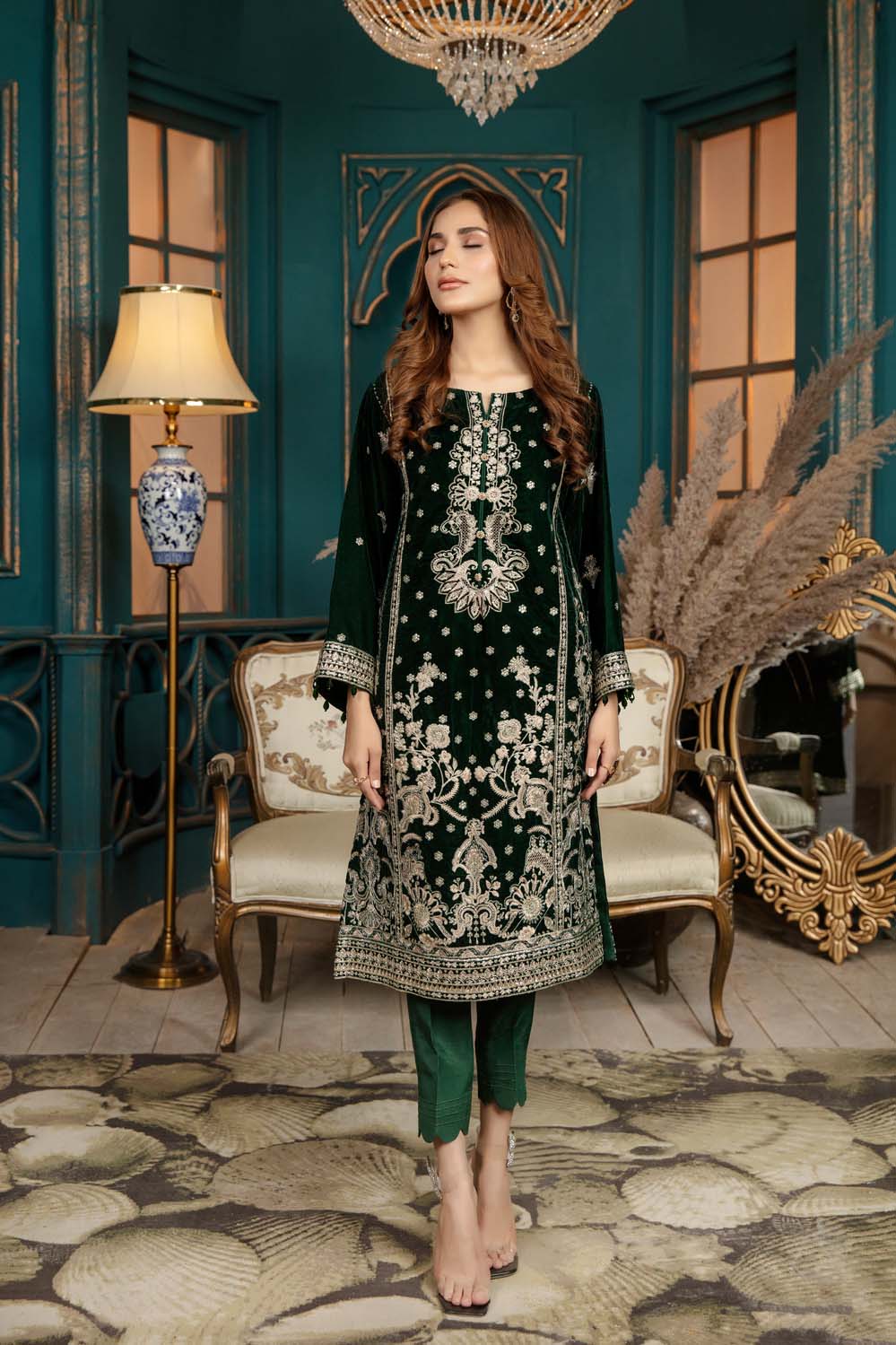 Pale Green - Stitched Embroidered Velvet 2PC