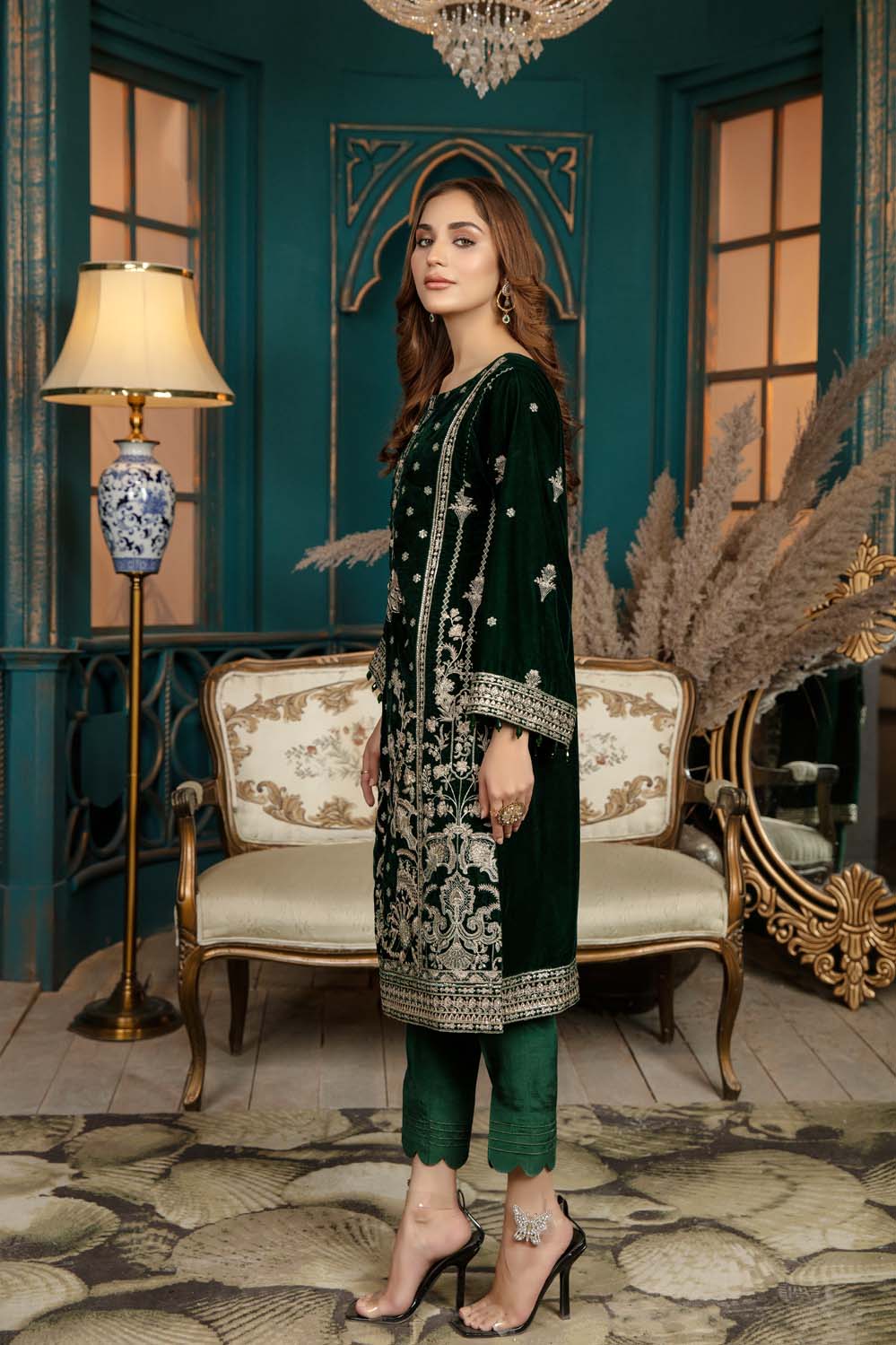 Pale Green - Stitched Embroidered Velvet 2PC