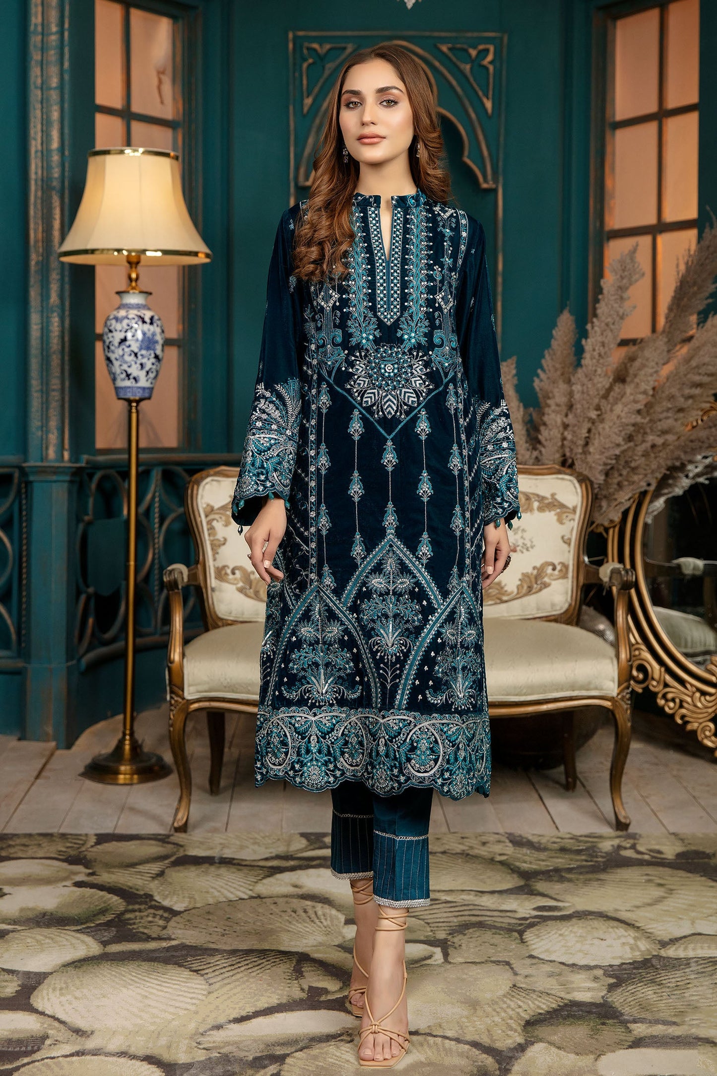 Piled - Stitched Embroidered Velvet 2PC