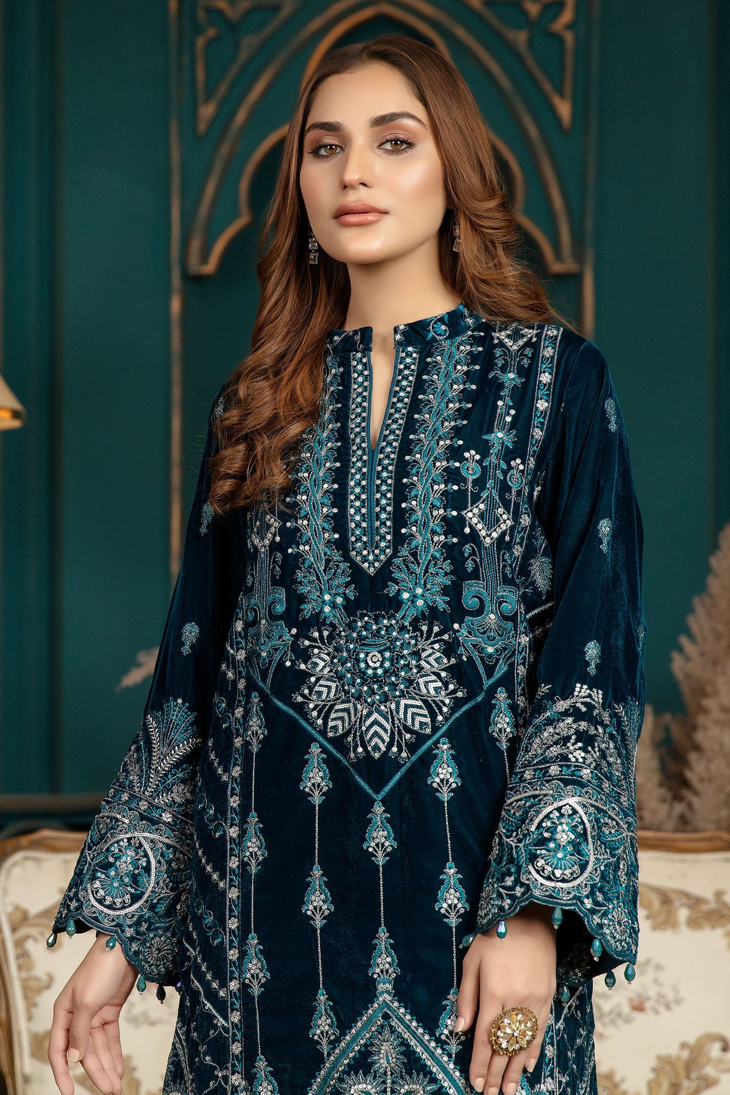 Piled - Stitched Embroidered Velvet 2PC