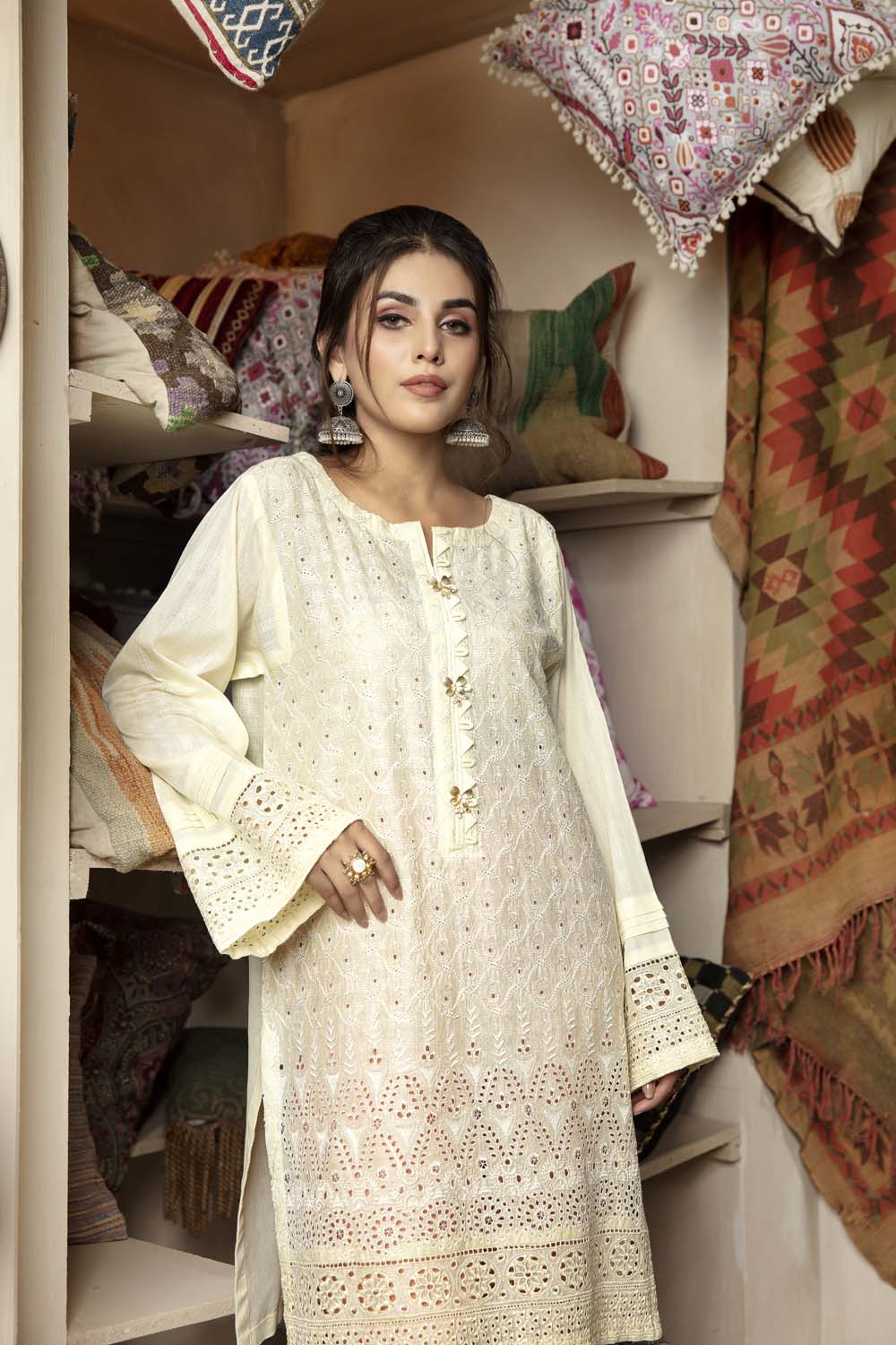 Pale Smoke - Embroidered Chikankari Stitched Kurti