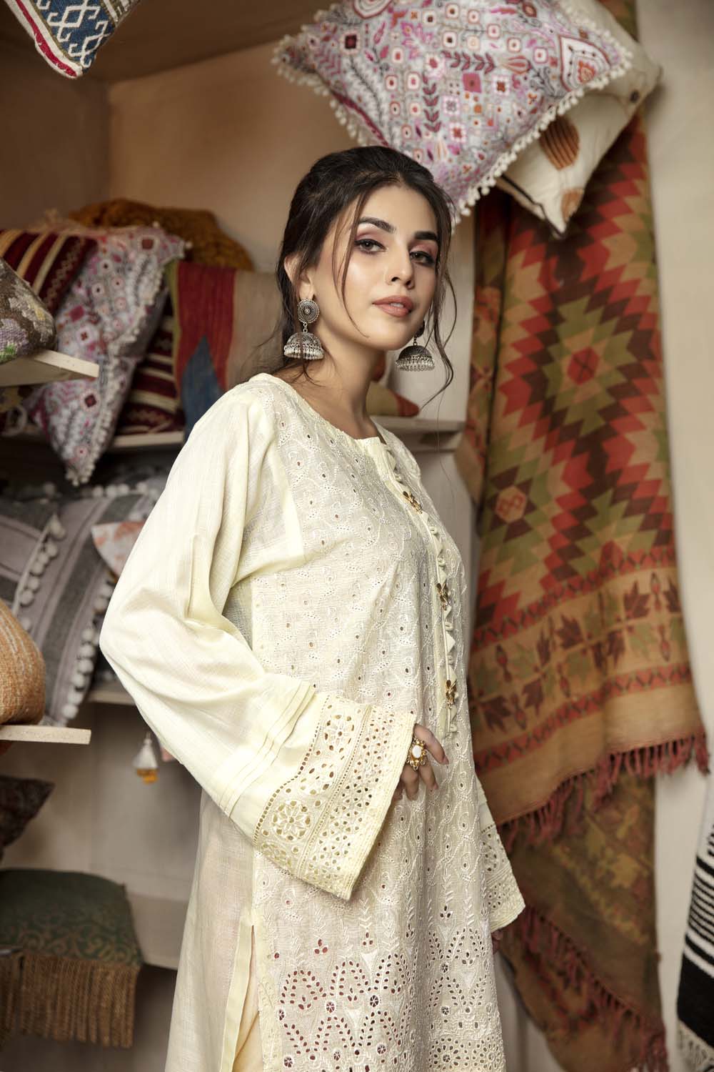 Pale Smoke - Embroidered Chikankari Stitched Kurti