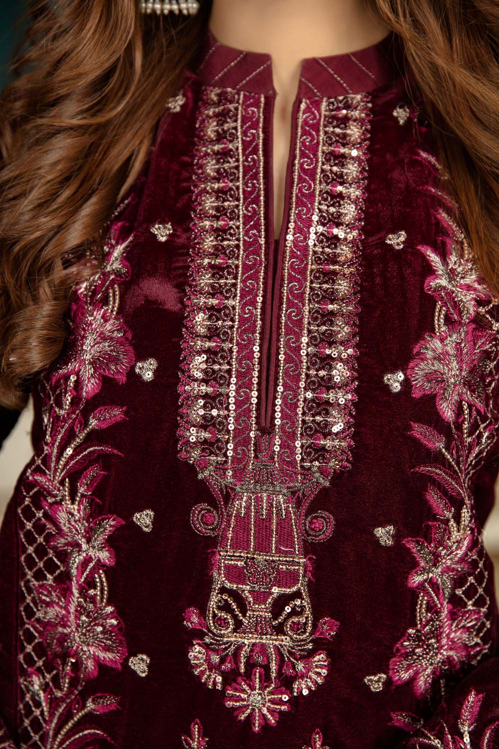 Charming Maroon - Stitched Embroidered Velvet 2PC
