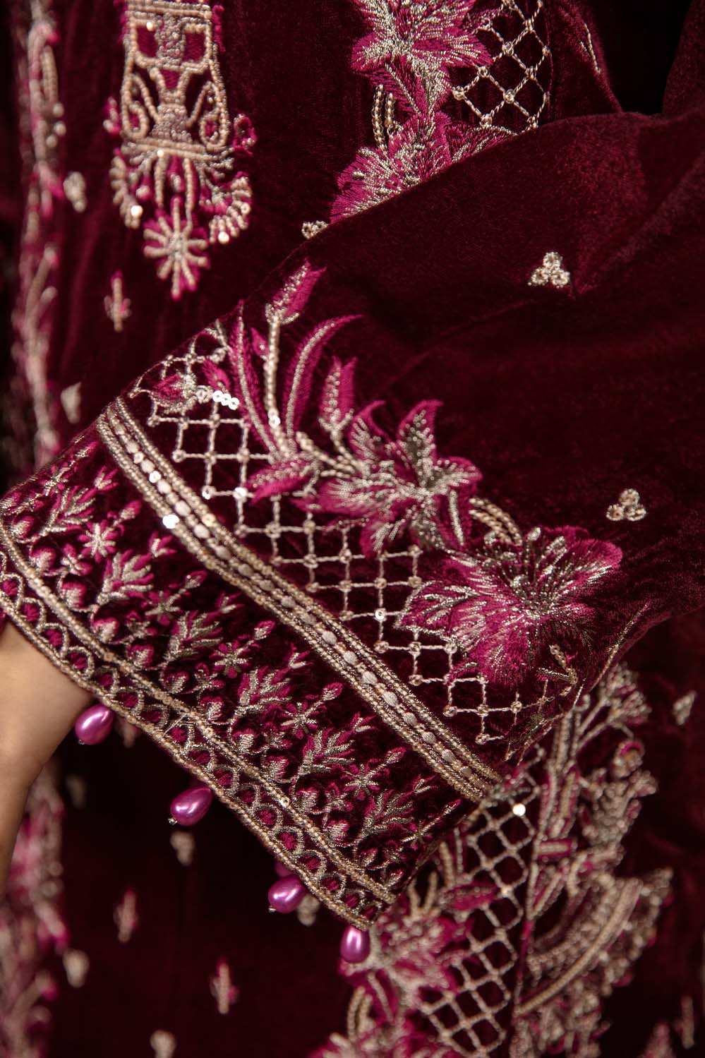 Charming Maroon - Stitched Embroidered Velvet 2PC