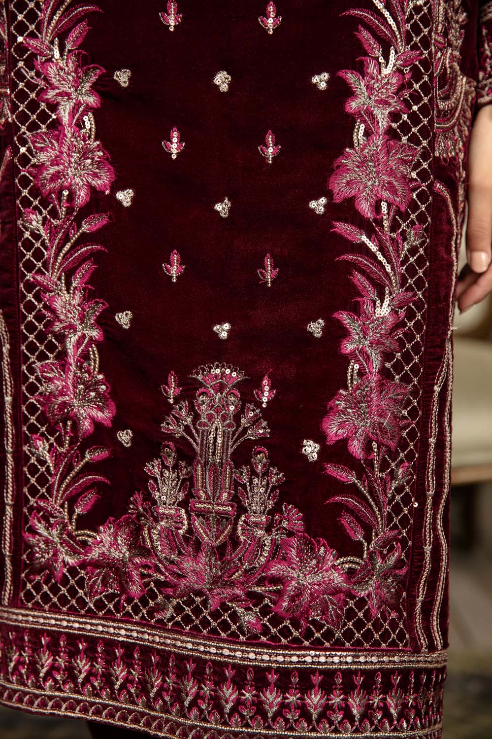 Charming Maroon - Stitched Embroidered Velvet 2PC