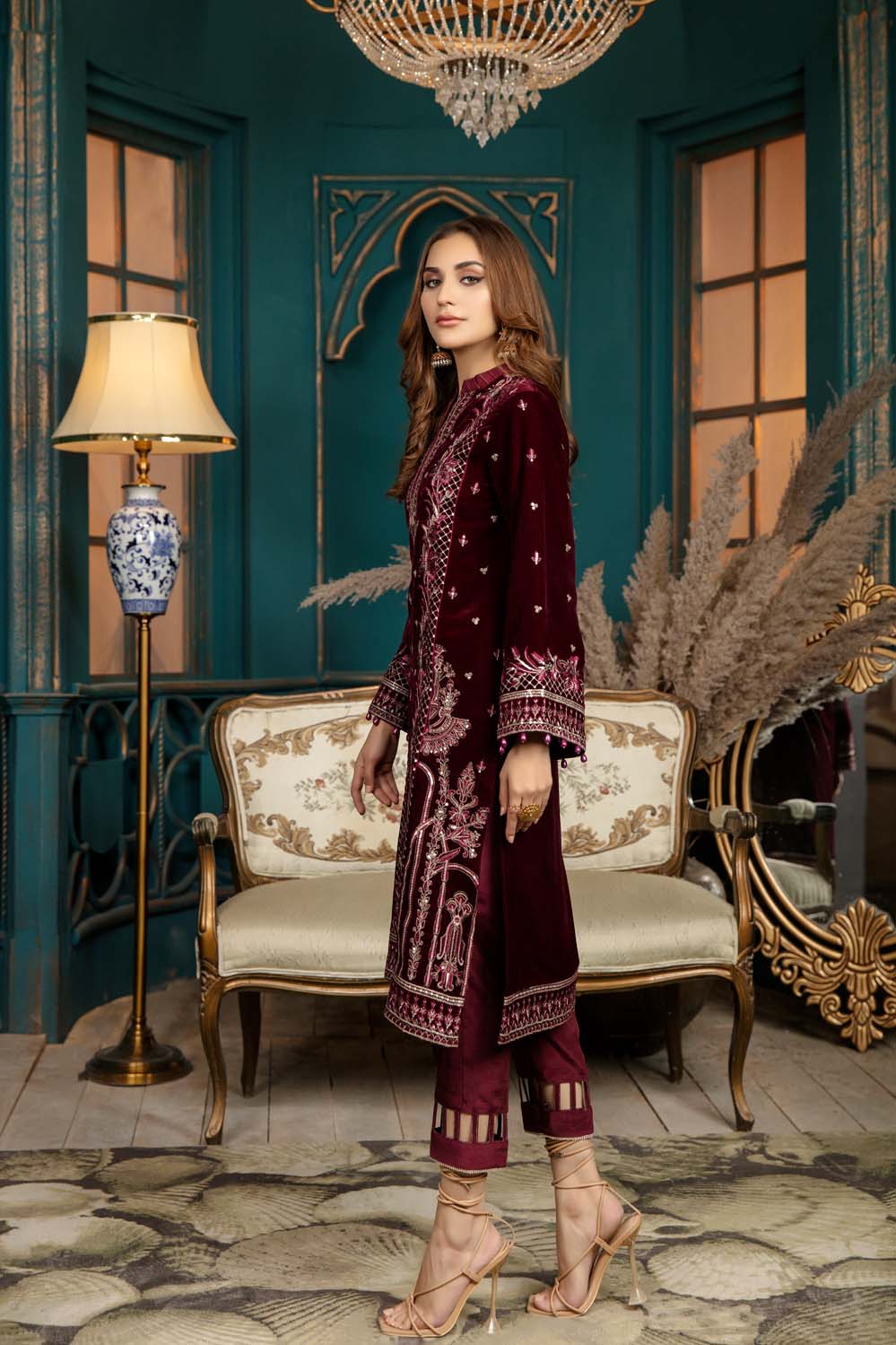Charming Maroon - Stitched Embroidered Velvet 2PC