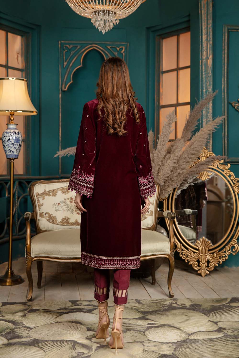 Charming Maroon - Stitched Embroidered Velvet 2PC