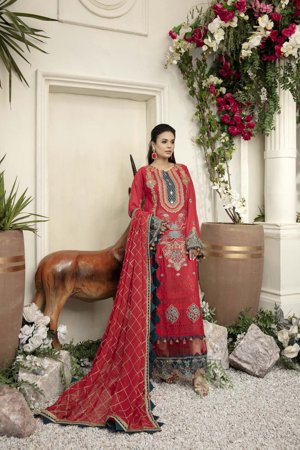 Crimson - Schiffli Embroidered Lawn (3PC)