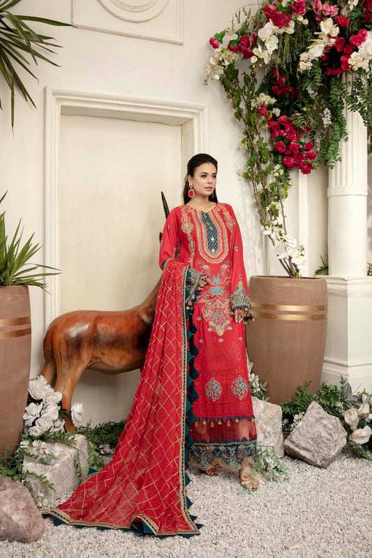 Crimson - Schiffli Embroidered Lawn (3PC)