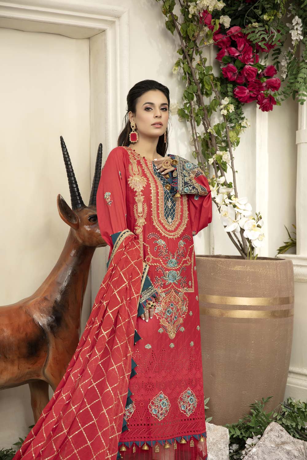 Crimson - Schiffli Embroidered Lawn (3PC)