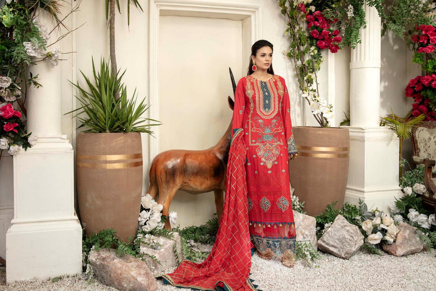 Crimson - Schiffli Embroidered Lawn (3PC)