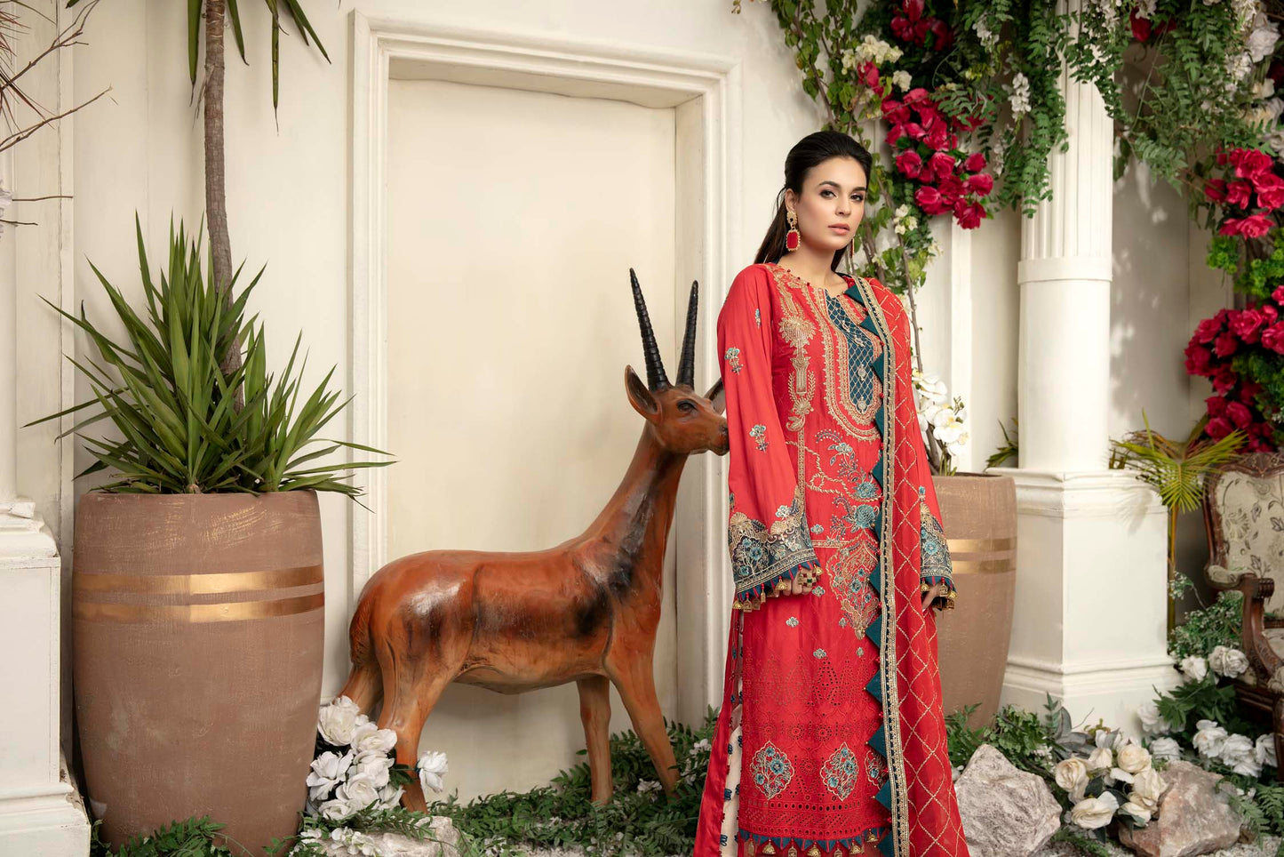 Crimson - Schiffli Embroidered Lawn (3PC)