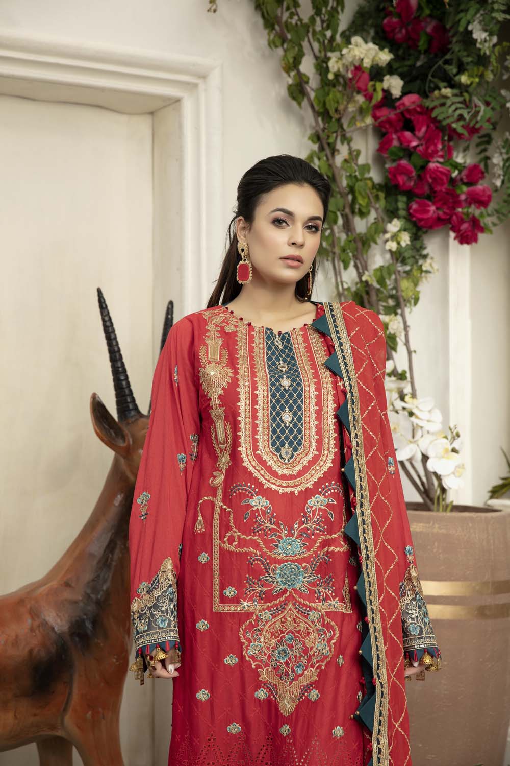 Crimson - Schiffli Embroidered Lawn (3PC)