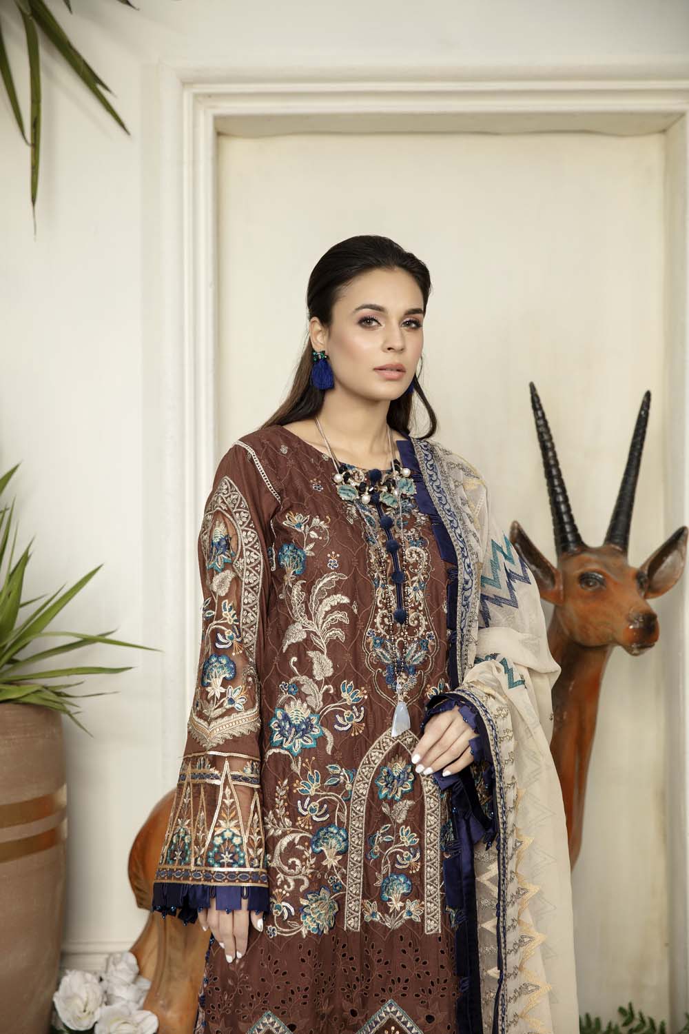 Burnt Umber - Schiffli Embroidered Lawn (3PC)