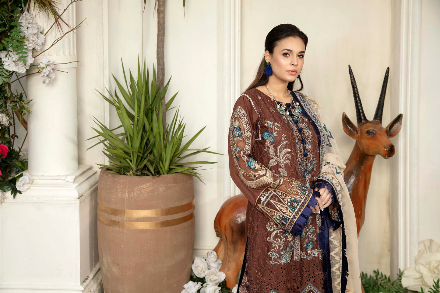 Burnt Umber - Schiffli Embroidered Lawn (3PC)